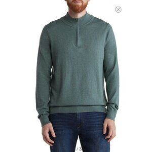 14th & Union Men's Green Half Zip Cotton Cashmere Trim Fit Sweater Size XL